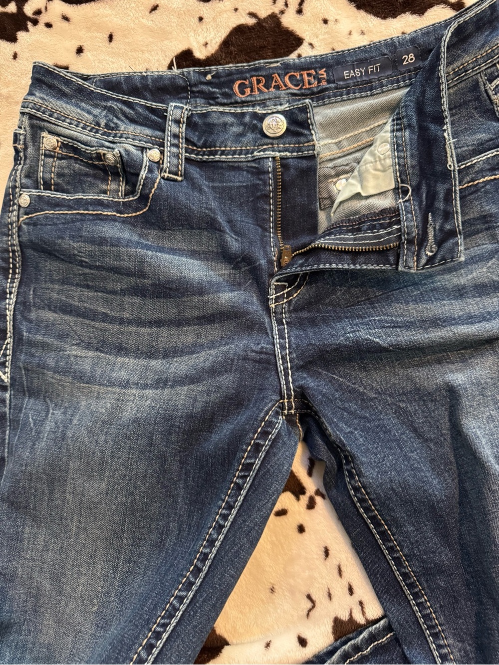 Grace Blue Denim Flare Jeans with Multicolor Paisley Embroidery - Picture 9 of 9